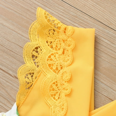 

nsendm Baby Kids Girl s Clothes Sleeveless Lace Romper V Neck Lemon Print Bodysuit Dress+Bowknot Dinosaur Toddler Dress Dress Yellow 12-18 Months