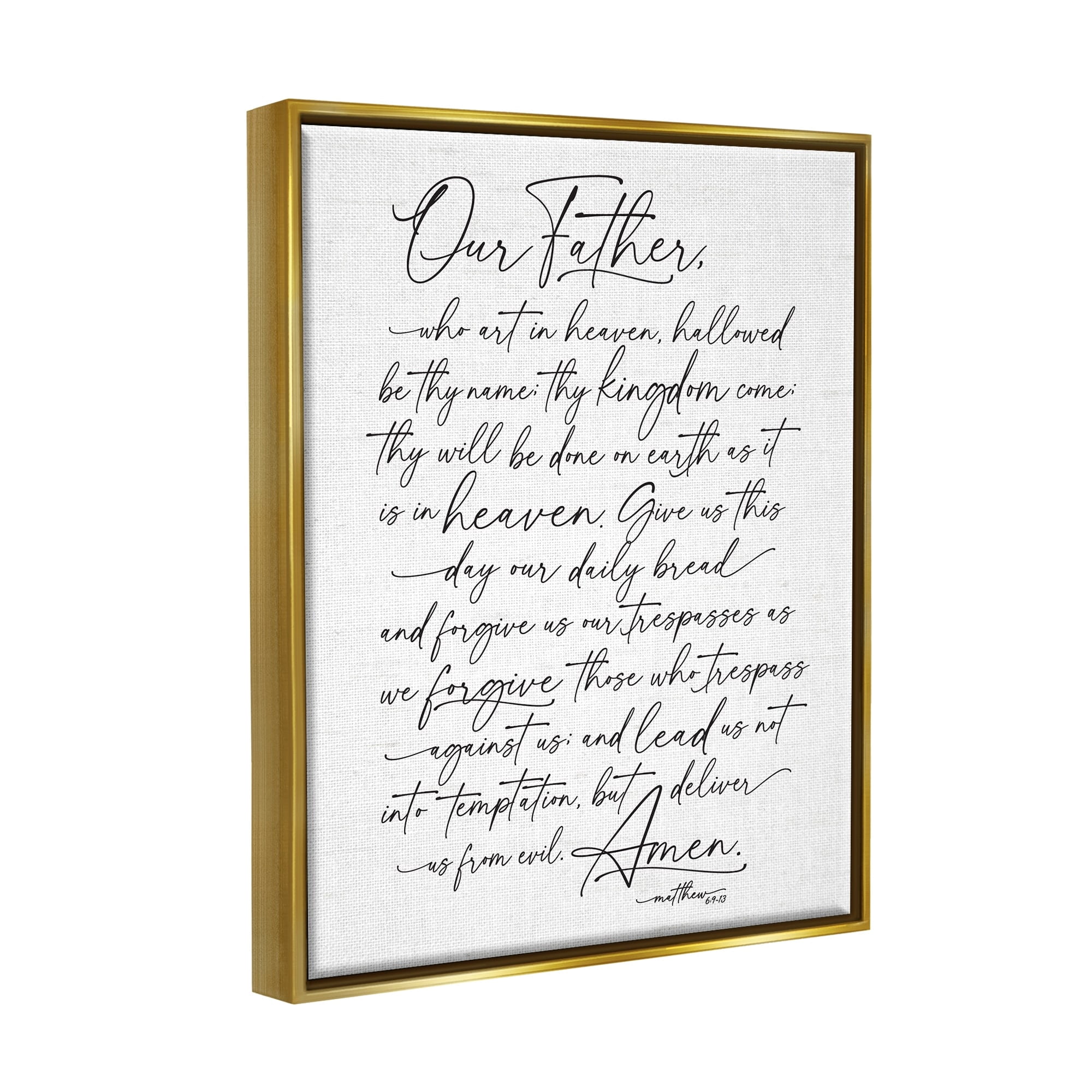 Stupell Industries Our Father Religious Prayer Reading Spiritual Scripture Graphic Art Metallic Gold Floating Framed Canvas Print Wall Art, Design by Lettered and Lined