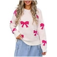 thumbnail image 2 of Rciityk Fall Sweaters for Women Casual Long Sleeve Crew Neck Loose Bow Tie Print Knit Pullover Top - Fall Savings Clearance, 2 of 8