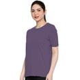 thumbnail image 4 of eloria Women's T-Shirt Round Neck Solid Color Plain Half Sleeve T-Shirt Color: Violet | Size: 2XL, 4 of 7