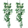 thumbnail image 2 of Blanco, 2 piezas de plantas colgantes artificiales de 85 cm - Flores de rosas de seda falsas Guirnalda colgante Vid de hiedra de ratán para la decoración de la pared del jardín del banquete de boda ER, 2 of 5
