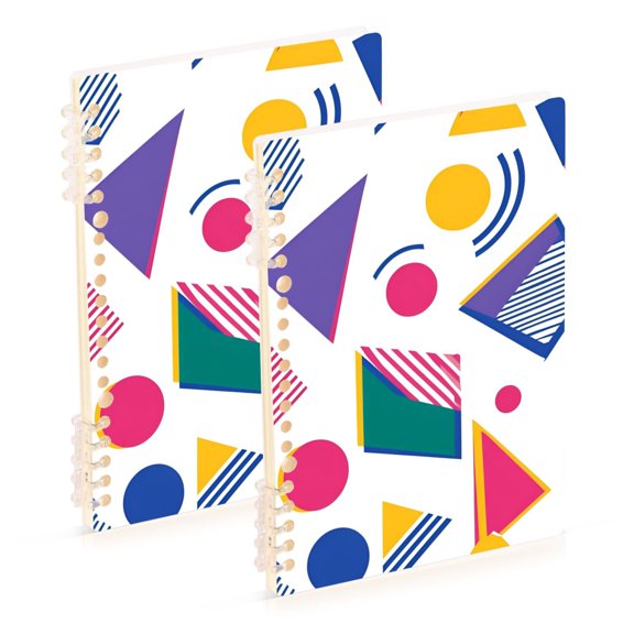 FORMRS 1-Subject Spiral Notebook 8" x 5" College Ruled 60 Refillable Sheet, 2 Pack, Green Retro Shapes