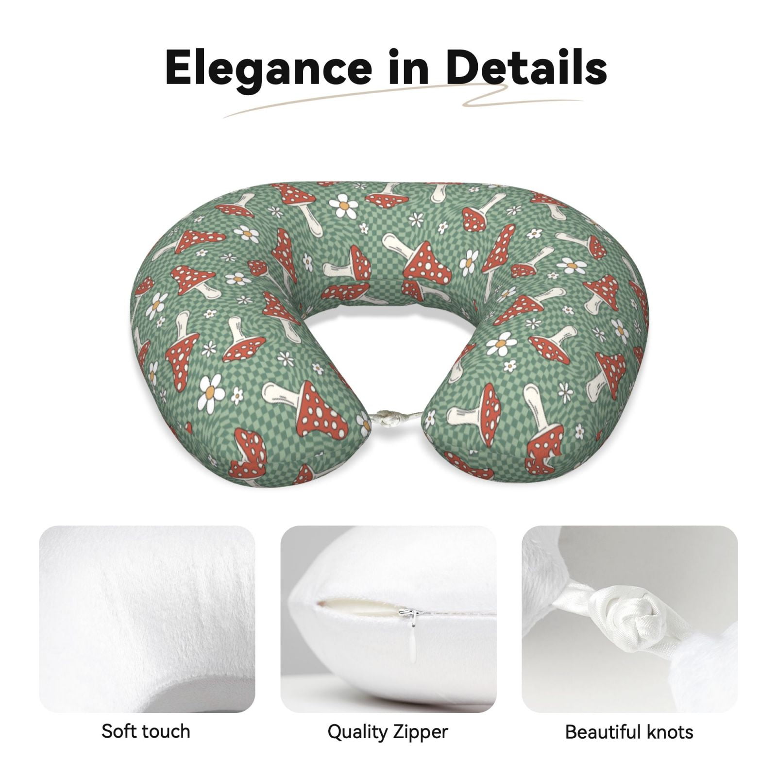 Xecao Retro Hippie Groovy Mushroom Print Memory Foam Cervical Neck Pillow Versatile U-Shaped Pillows for Home,Office,Camping,Travelling,Soft Washable Cover