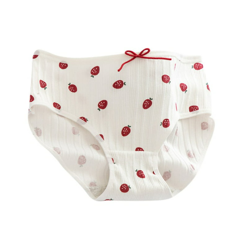 Love Strawberry Panties Girls Underwear Soft Breathable Cotton Crotch  Mid-waist Ladies Panties Briefs