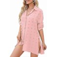 thumbnail image 1 of Women Beach Cover Up Roll-up Sleeve Button Down Shirts Bathing Suit Cover Up, 1 of 5