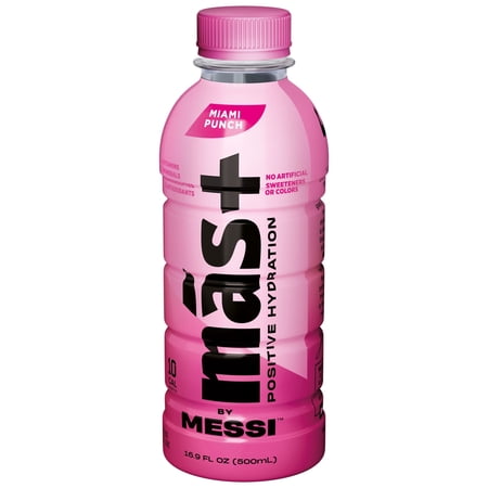 MÁS+ BY MESSI MAS+ BY MESSI HYDRATION SPORTS DRINK MIAMI PUNCH, 16.9 FL OZ BOTTLE
