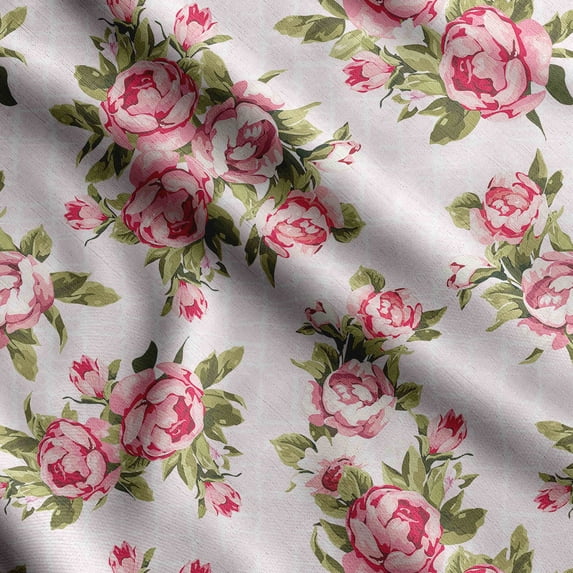 Soimoi Chinese Floral Print,Cotton Poplin, Sewing Fabric Sold by The Yard 42 Inch Wide,Sewing Craft Quilting/Quilt Making Fabric, Pink & White