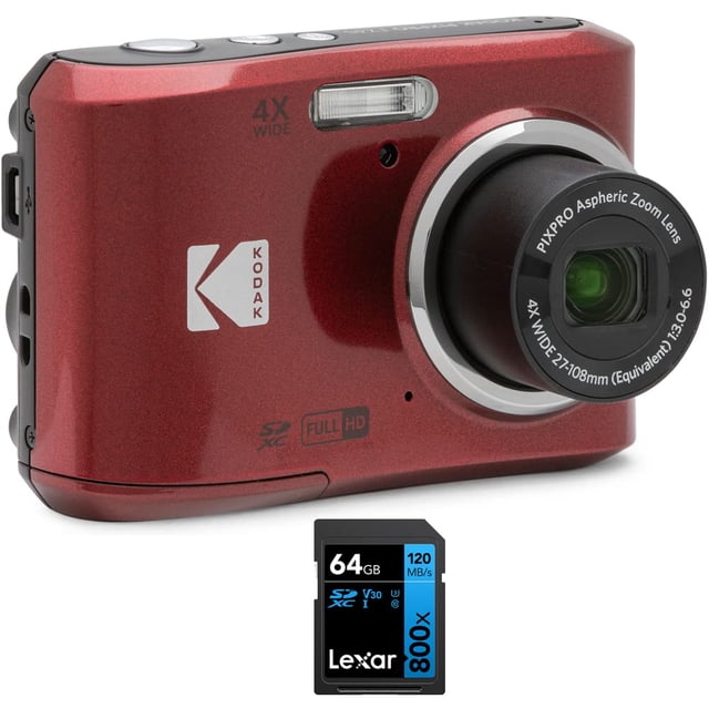 Cámara digital KODAK FZ45RD PIXPRO de 16 MP con tarjeta de memoria de 64 GB