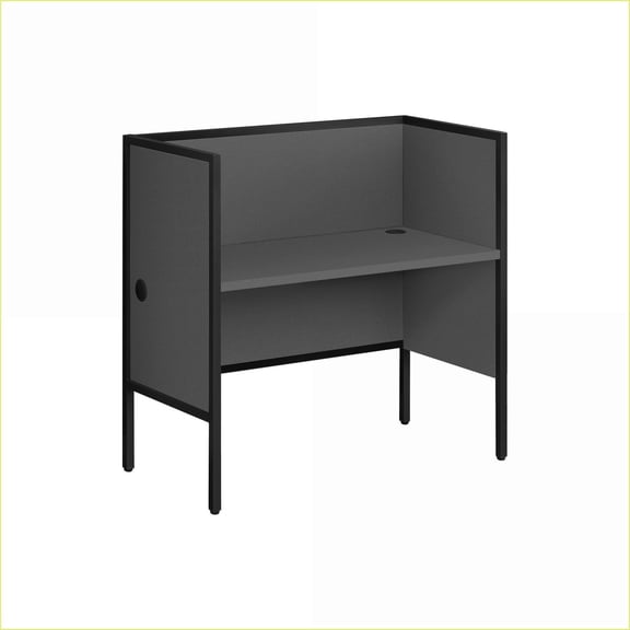 Desks: 48'' Modern Office Cubicle Desk, Commercial Grade, Grey Laminate, Black Metal Frame | Grey | Particle Board