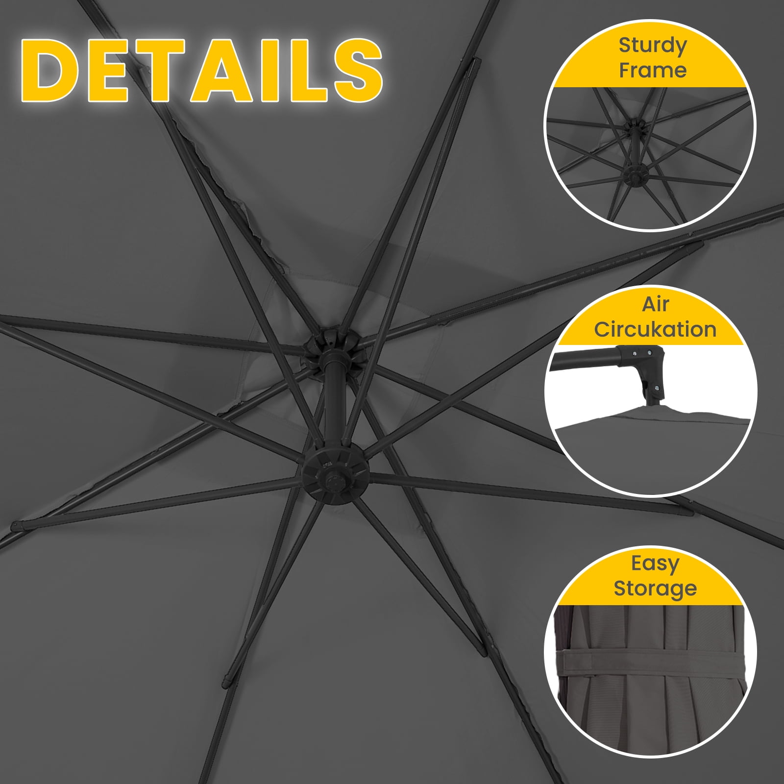 FUNDAZE 8x8ft Hanging Cantilever Patio Umbrella with Base, Square Outdoor Sun Shade with Crank & Tilt for Garden, Backyard, Deck,Gray