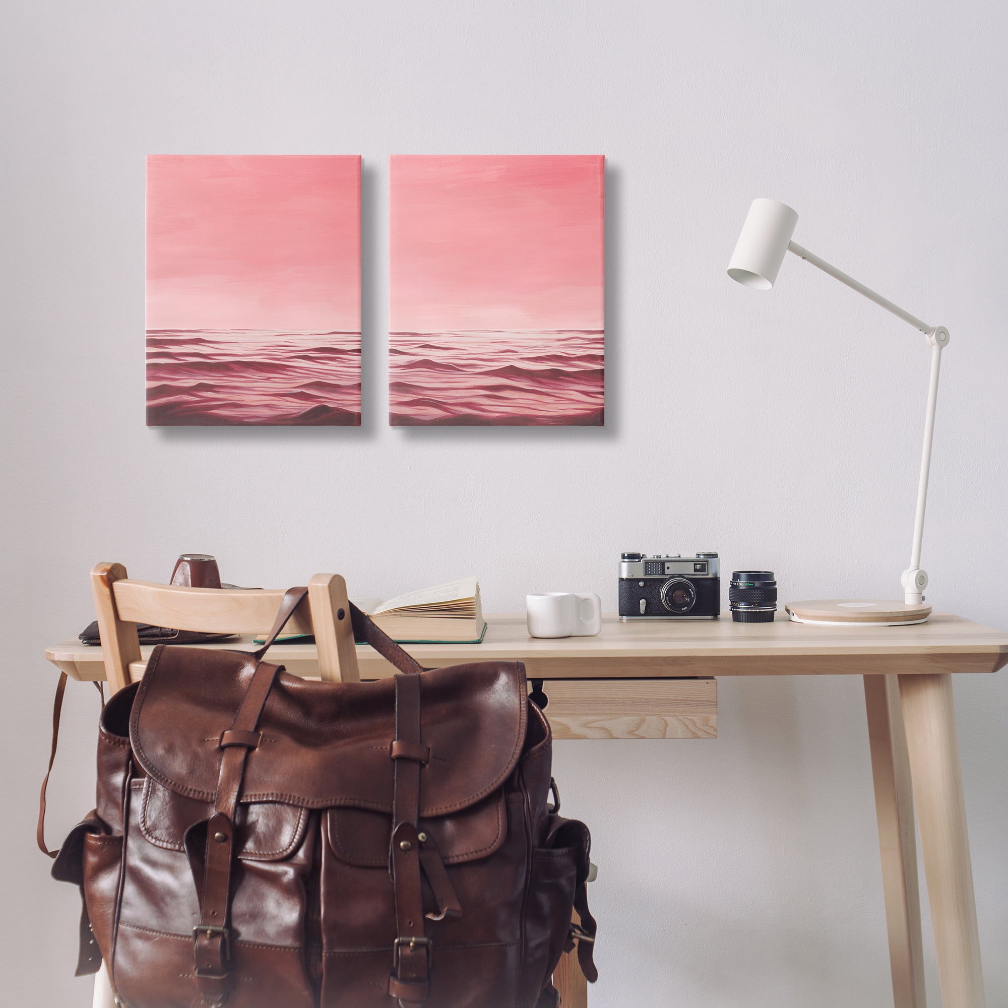 Stupell Industries Pink Calm Seascape Nautical & Beach Painting Wrapped Canvas Art Print Wall Art, 16 x 20, Set of 2
