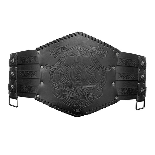 Cinturón de faja medieval Hebilla de metal práctica Cinturón medieval Cuero de PU suave y resistente para Halloween Fiesta de bodas Vacaciones Cosplay Negro Salvador Faja Medieval
