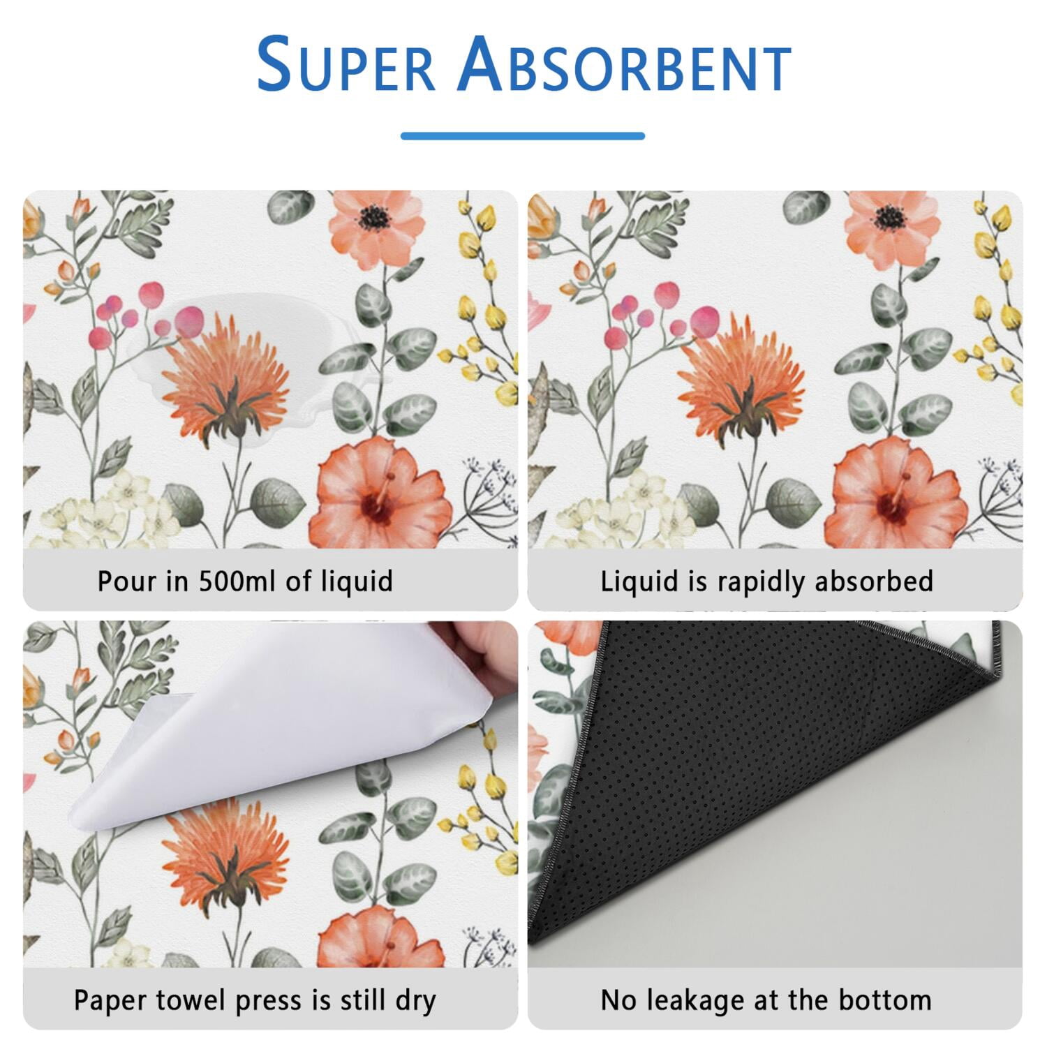 Large 72x72 Inch Washable Puppy Pads with Flower Print, Reusable Highly Absorbent Dog Wee Pads, Non-Slip Backing for Hard Surface Floor Protection
