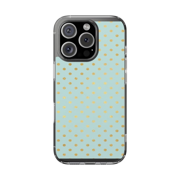 Clear Hybrid Shockproof Case for Apple iPhone 16 PRO - Teal Gold Polka Dot Elegance