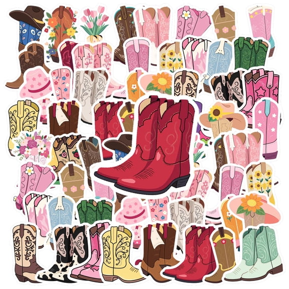 35pcs-50pcs Colorful Boots Stickers Country Stickers Floral Stickers Cowboy Stickers for Laptops Notebooks Suitcases