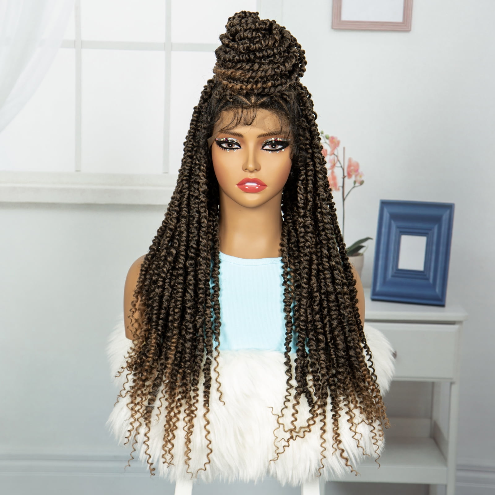 Braided Wigs for Women Synthetic Full Lace Wig Braided Wigs Knotless Box Braided Wigs Braid Braiding Hair Water Wave Wavy Braids Wigs 26 inches (1B/27 Color)