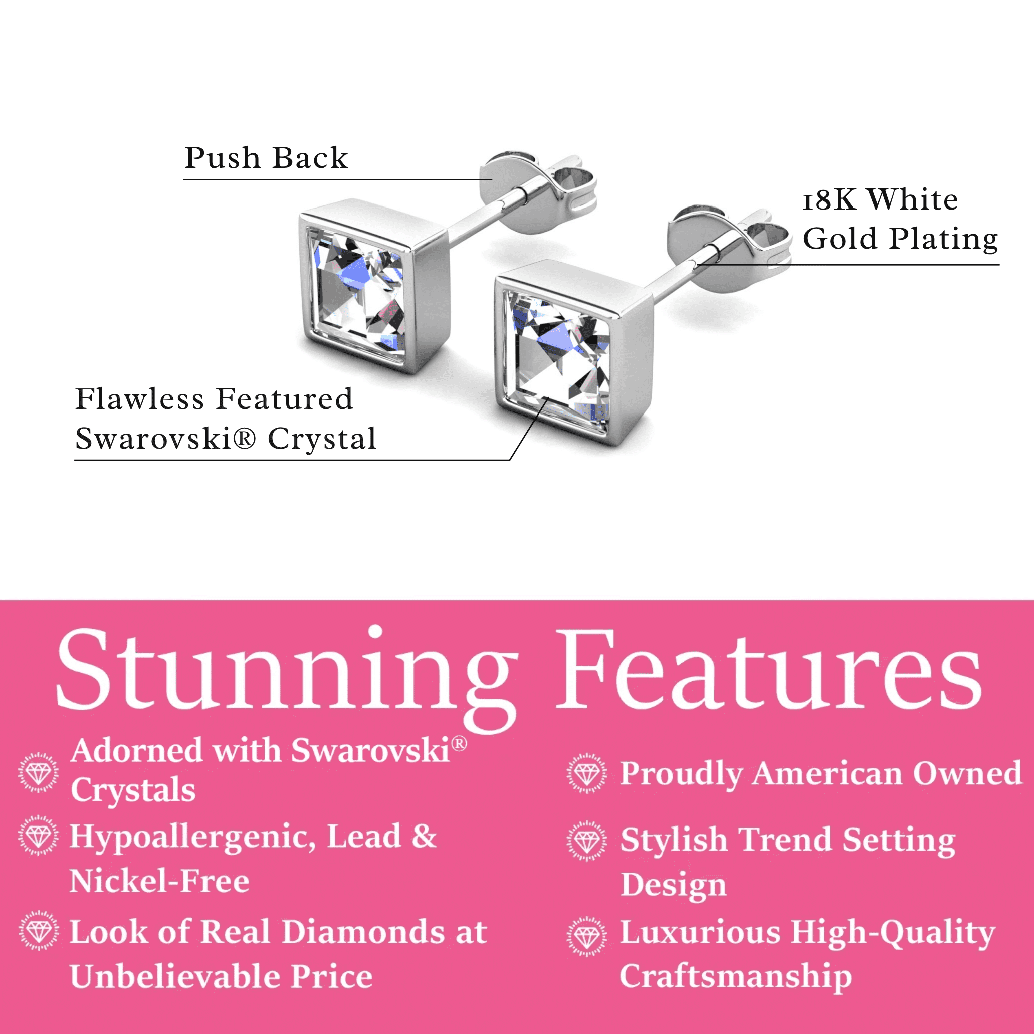 Cate & Chloe Brooke 18k White Gold Plated Stud Earrings with Swarovski Crystals Gift for Women