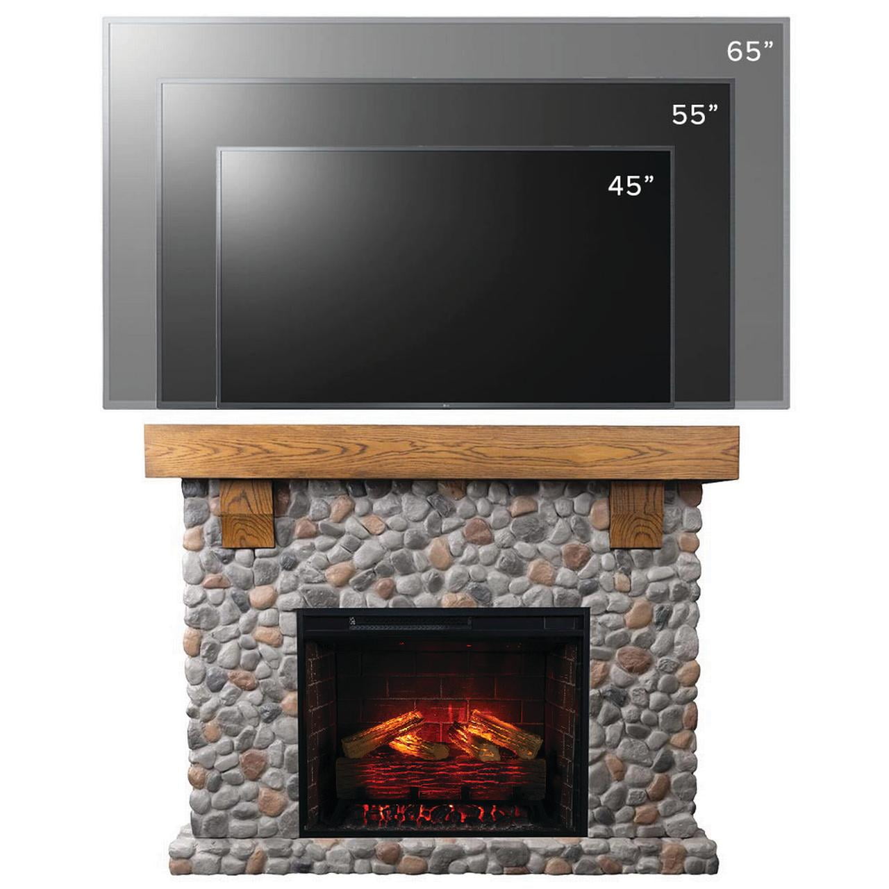 Country Living Glenbrook 55"W x 43"H x 16"D Electric Fireplace with Mantel Surround - River Rock
