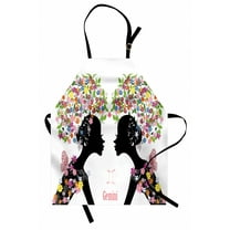 Zodiac Gemini Apron Two Young Ladies with Colorful Spring Blossoms and Butterflies Fashion Girls, Unisex Kitchen Bib Apron with Adjustable Neck for Cooking Baking Gardening, Multicolor, by Ambesonne