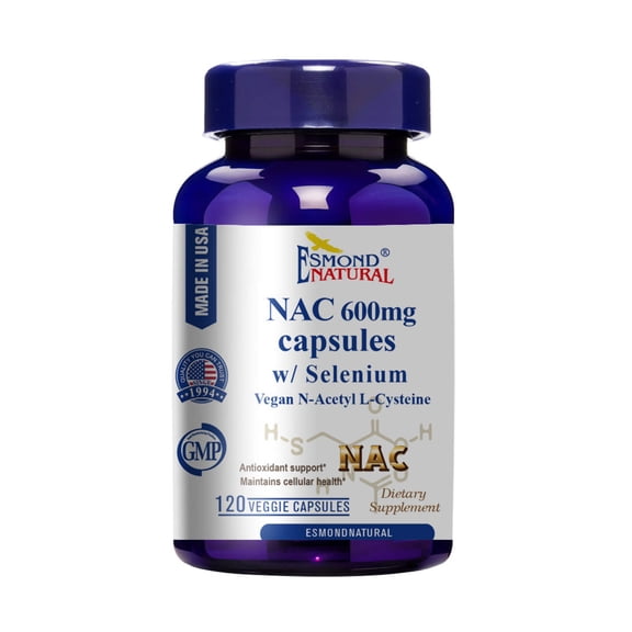 NAC 600mg with Selenium Vegan N-Acetyl L-Cysteine Capsules (Supports Antioxidant Activity  Cellular Health), USA, FDA, GMP, NPAC-600mg, 120 Capsules