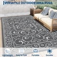 thumbnail image 6 of HIWEAVER 9' x 18' Gray/White Outdoor Rug PP Plastic Straw Woven Waterproof Patio Rug with Border Portable Outside Carpet for Balcony Deck Picnic Garden Decor, 6 of 7