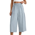 thumbnail image 6 of BUIGTTKLOP Capri Pants for Women High Waisted Cropped Lounge Pants Wide Leg Pleated Summer Capris with Pockets, 6 of 6