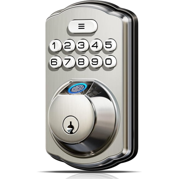 Fingerprint Keyless Entry Door Lock, Auto Lock, Electronic Keypad Deadbolt for Front Door, Biometric, Anti-Peeking Password, Easy Install, Satin Nickel