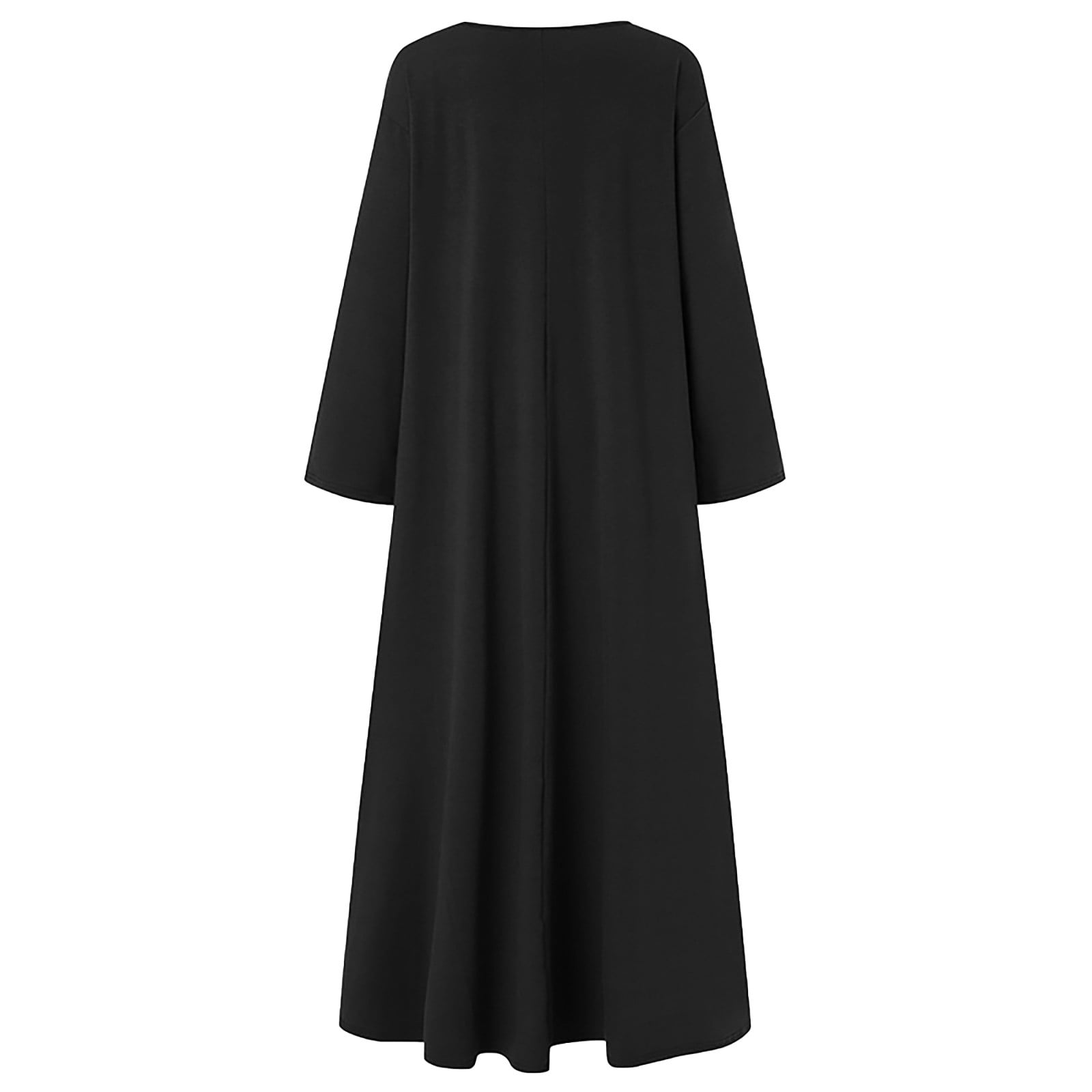 JGGSPWM Women's Long Sleeve Cotton Maxi Dress V Neck Side Pockets Casual Plus Size Daily Vacation Dresses Black 2XL