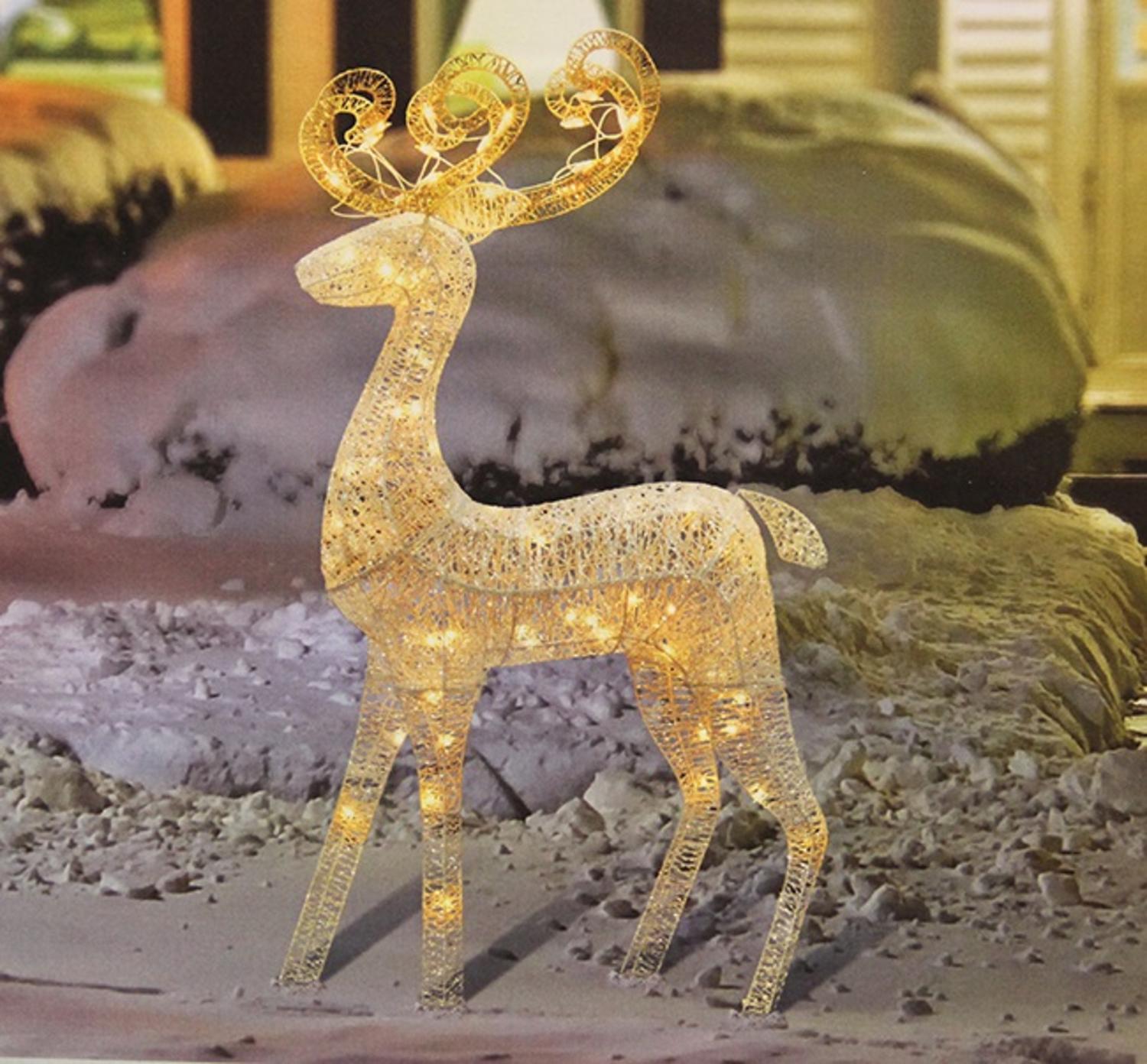 48" Lighted White Glitter Standing Buck Outdoor Christmas Yard Art