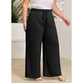 thumbnail image 4 of SHEWIN Womens Plus Size Pants Wide Leg Pants Palazzo Drawstring Elastic Waist Lounge Pants Spring Summer Lightweight with Pockets Black 2X, 4 of 11