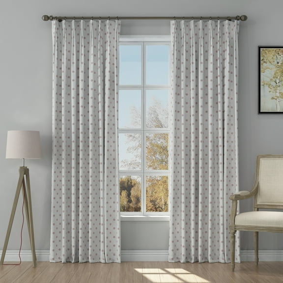 TWOPAGES 72 X 63 Inches Long Curtain Light Filtering Drape Pinch Pleat Linen Blend Curtain for Living Room, Dot Pink
