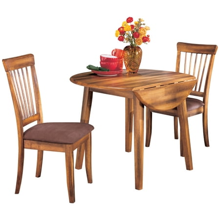 Leaf Dining Room Furniture - Ashley Berringer Round Dining Room Drop Leaf Table in Brown Finish D199-15