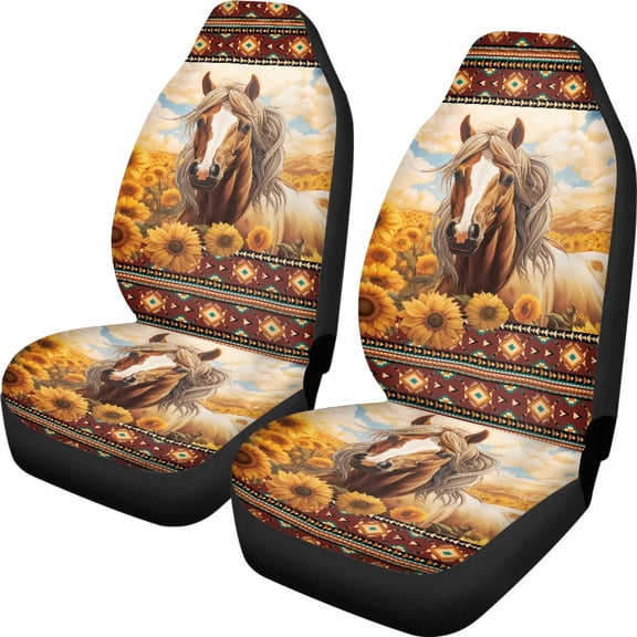 XYZCANDO Soft Front Seats Protector Van Truck Car, Comfortable Decorative Car Seat Protector 2 Pack Polyester Horse