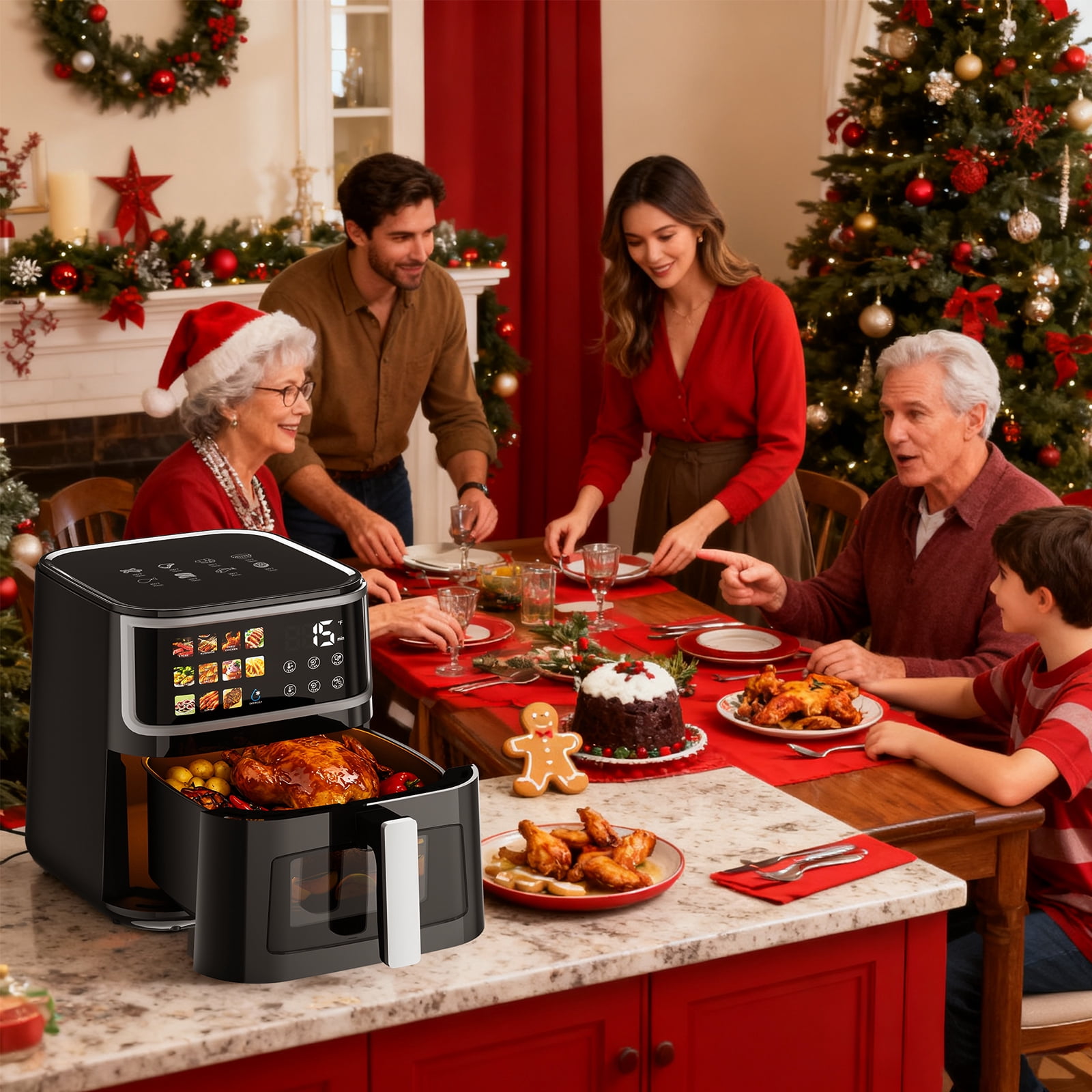 Air Fryer, LED Digital Color Display with Easy-View Window, 9QT for 4-6 People, 1700W Powerful Heating, Nonstick & Dishwasher Safe Frying Basket, 85% Less Oil
