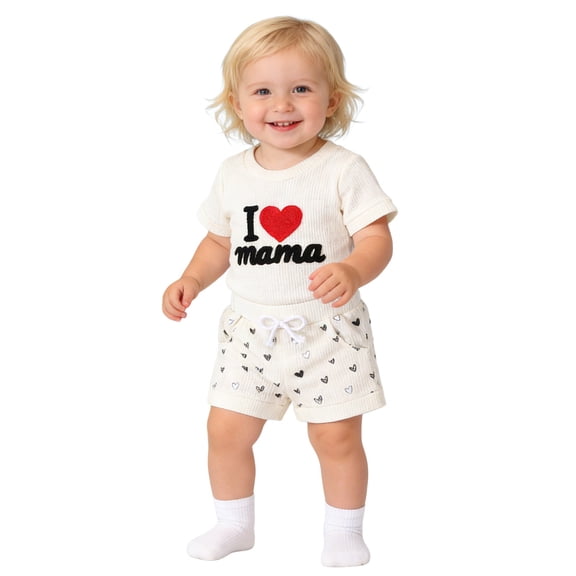 xfsWaSs Baby Girl Summer Clothes Mother's Day Outfits Cute Mama Embroidery Short Sleeve Romper Tops Shorts Set Cute Clothes 6-12 Months