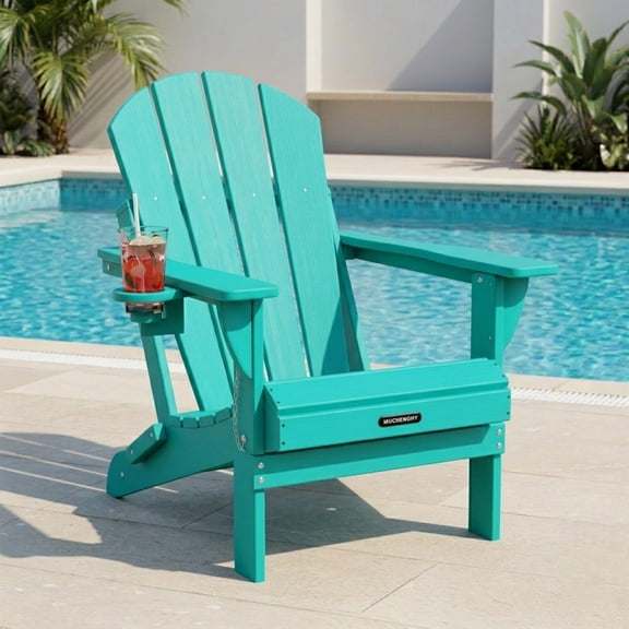 MUCHENGHY Folding Adirondack Chair, Classic HDPE Plastic Fire Pit Chair, Aqua