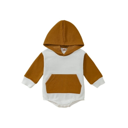 

LisenraIn 0-24M Autumn Infant Baby Boys Girls Hoodies Romper Tops Color Patchwork Long Sleeve Hooded Pocket Jumpsuit
