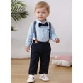 thumbnail image 5 of WESIDOM Toddler Boy Clothes 4pcs Romper Formal Outfits Suspender Pant Beret Hat Cotton Fabric, 5 of 11