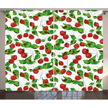 Ambesonne Fruits Curtains 2 Panel Set, Summer Vibes Joyful, 108" x 63", Red Fern Green White