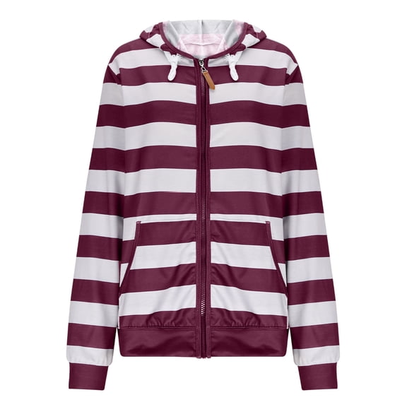 Edvintorg Zip Up Hoodie Women Fashion Striped Print Comfort Sweatshirts Casual Jackets with Pocket 2025 Fall Winter Clothes Multicolor XL