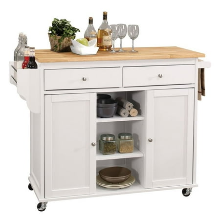 Bowery Hill Mobile Kitchen Island in Natural and White