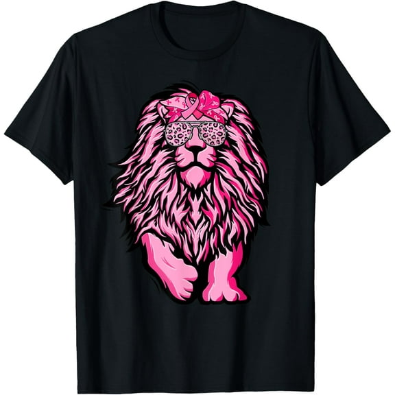 Exquisite and comfortable-Lion Pink Bandana Ribbon Breast Cancer Awareness Warrior T-Shirt