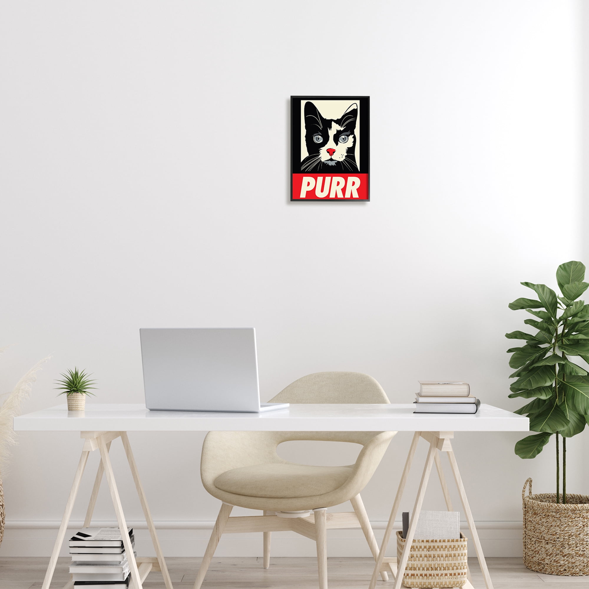 Stupell Industries Purr Text Vintage Cat Red Black Pictural Sign Framed Wall Art, 11 x 14, Design by Rachel Caldwell