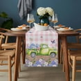 thumbnail image 2 of Blue Purple Floral Table Runner - 36 Inch Long, Kitchen Dining Table Runner Dresser Scarves, Spring Hydrangea Flower Truck Pink Plaid Farmhouse Decor for Coffee Tables Wedding Party Banquet, 2 of 8