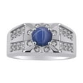 thumbnail image 1 of RYLOS Men's Rings Sterling Silver Designer Starburst 7MM Round Gemstone & Diamond Ring Blue Star Sapphire September  Size 10, 1 of 7