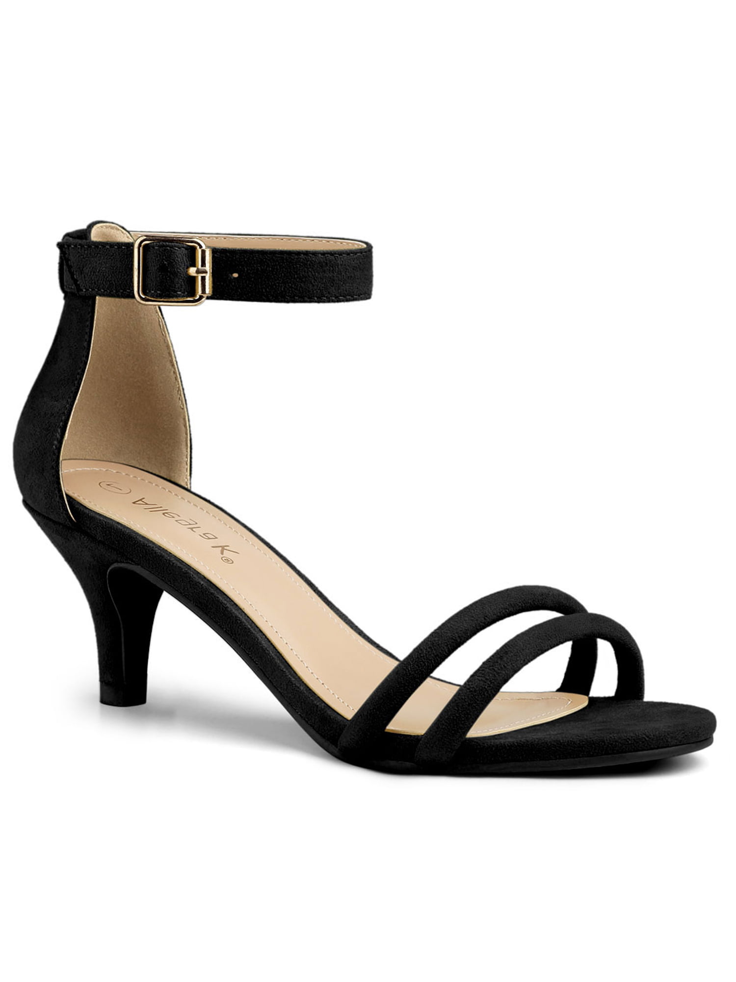 Unique Bargains - Women's Kitten Heel Ankle Strap Sandals Shoes Black ...