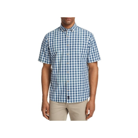 Johnnie-O Mens Eason Gingham Collared Button-Down Shirt Blue S