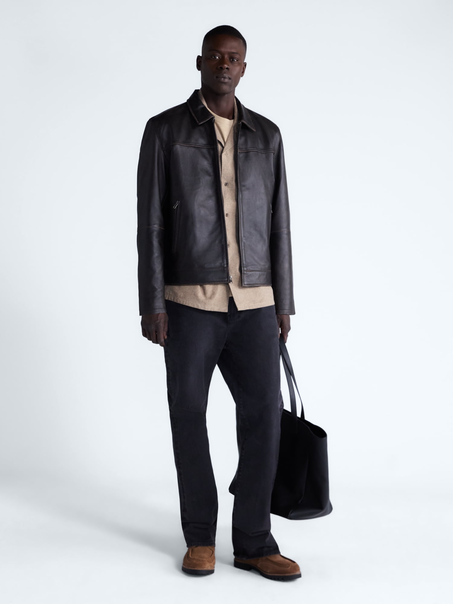 Free Assembly Men's Leather Jacket with Zip Pockets, Sizes XS-2XL