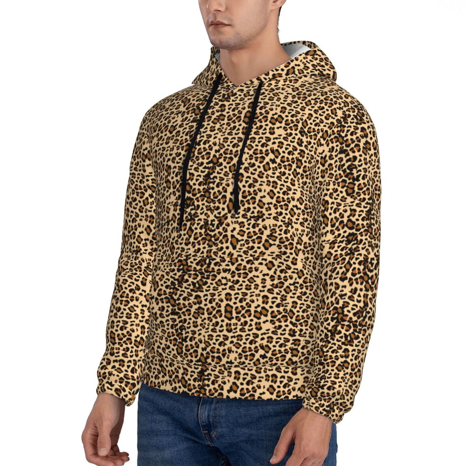 Sikiie Leopard Print Brown Men's Hoodie, Essentials Hoodie