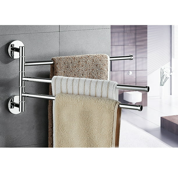 Bath Towel Holder Wall Mounted Swing Out Bar Bathroom Stainless Steel Hand Rack 3 Folding Arm Swivel Hanger Bars Com - How To Put Up A Towel Rack In Bathroom